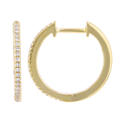 14k Yellow Gold Diamond Huggie Earrings 16mm
