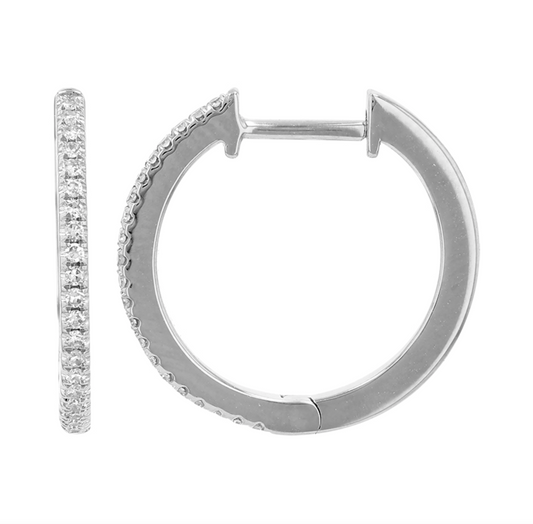 14k White Gold Diamond Huggie Earrings 16mm