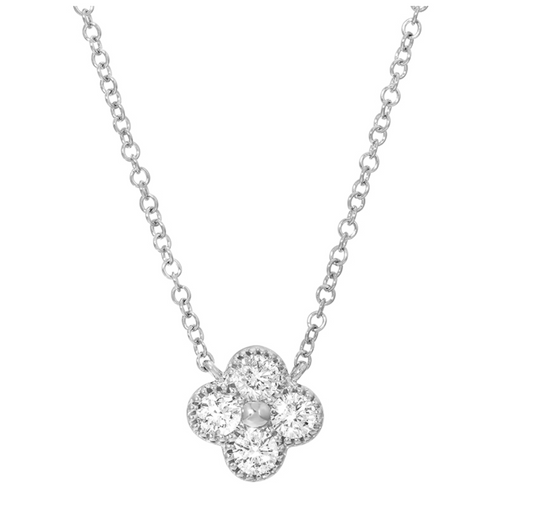 14k White Gold Clover Diamond Necklace