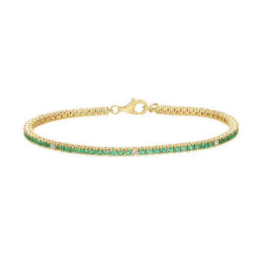14k Yellow Gold Emerald Diamond Classic Tennis Bracelet 1.40ctw
