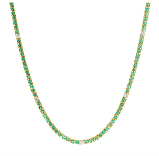 14k Yellow Gold 3.00ctw Classic Emerald Diamond Tennis Necklace