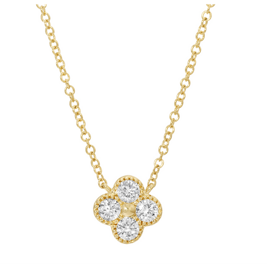 14k Yellow Gold Clover Diamond Necklace