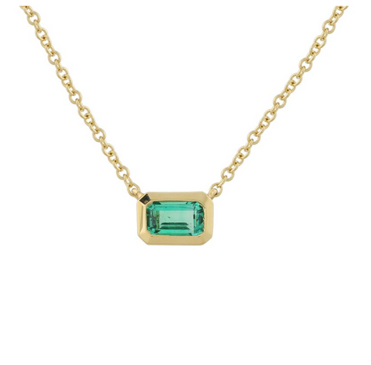 14k Yellow Gold Bezel Set Emerald Necklace