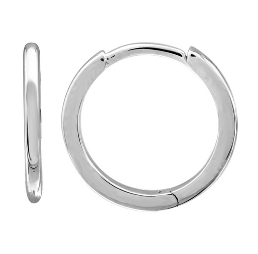 14k White Solid Gold Huggie Earrings 12mm