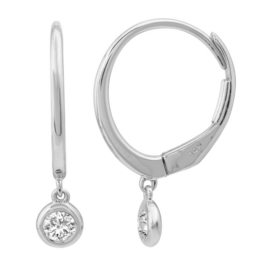 14k White Gold Diamond Bezel Huggie Earrings
