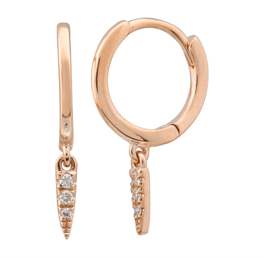 14k Rose Gold Spike Diamond Huggie Earrings