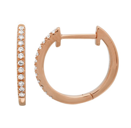 14k Rose Gold Diamond Huggie Earrings 13mm
