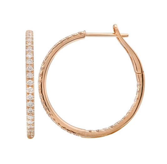 14k Rose Gold Inside Out Diamond Hoop Earrings 27mm
