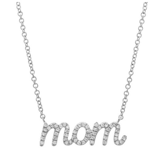 14k White Gold Mom Diamond Necklace