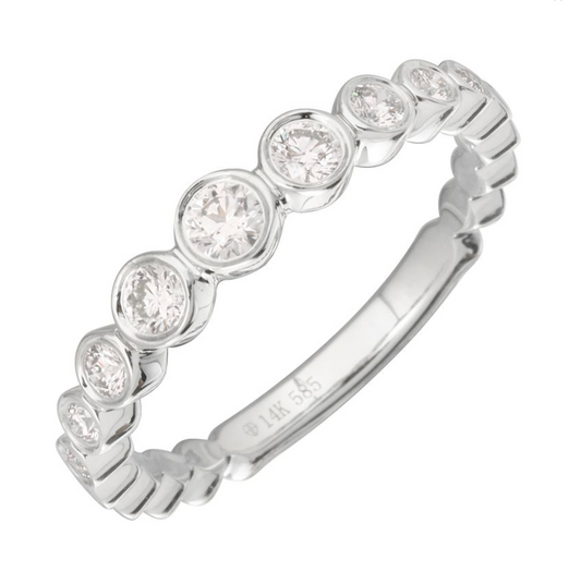 14k White Gold Graduated Round Diamond Bezel Ring