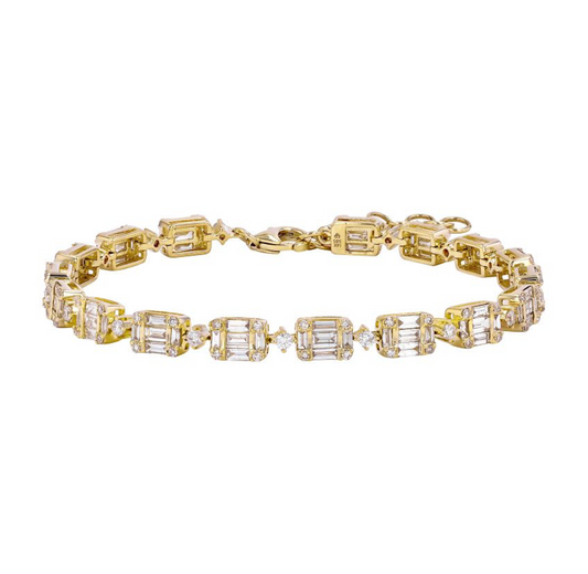 14k Yellow Gold Illusion Emerald Diamond Tennis Bracelet 2.30ctw