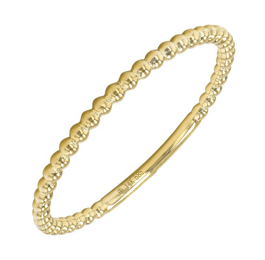 14k Yellow Solid Gold Bead Pinkie Ring