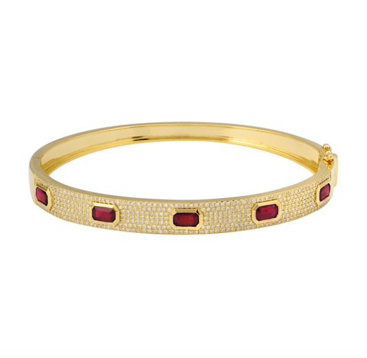 14k Yellow Gold Ruby Diamond Bangle 2.25ctw