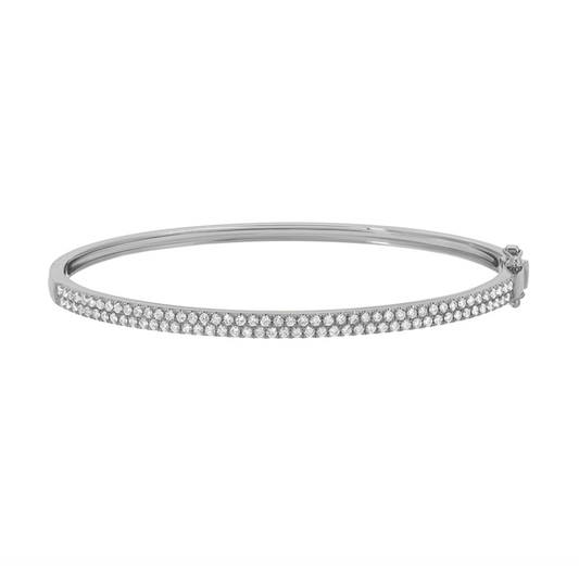 14k White Gold Double Row Diamond Bangle .90ctw