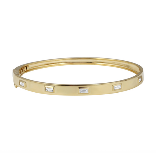 14k Yellow Gold Baguette Diamond Inlay Bangle .45ctw