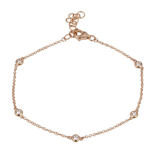 14k Rose Gold Five Diamond By Yard Bezel Bracelet