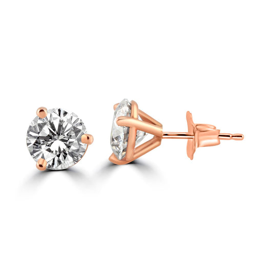 14k Rose Gold 1.40ctw Lab Grown Round Diamond Stud Earrings