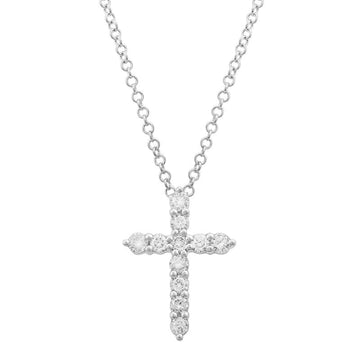 14k White Gold Diamond Cross Necklace 11mm