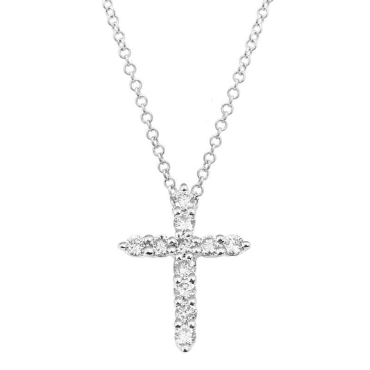 14k White Gold Diamond Cross Necklace 12mm