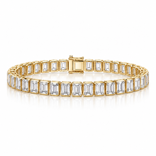14k Yellow Gold Lab Grown Emerald Diamond Bezel Tennis Bracelet 15.00ctw