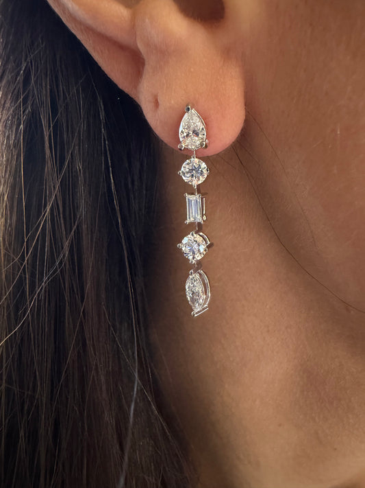 14k White Gold Lab Grown Multi Shape Diamond Drop Earrings 2.70ctw