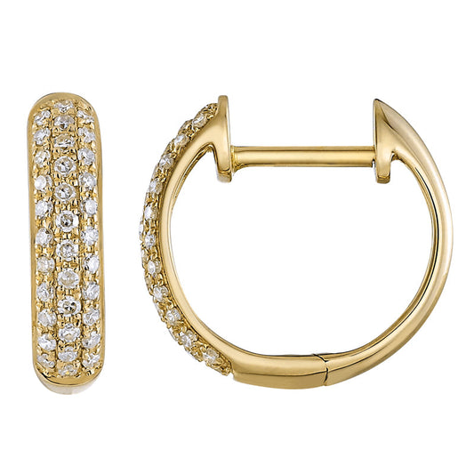 14k Yellow Gold Micropave Triple Row Diamond Huggie Earrings