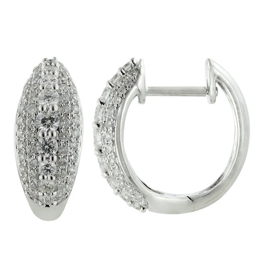 14k White Gold Puffy Diamond Huggie Earrings