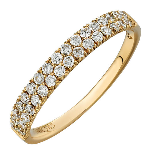 14k Yellow Gold Double Row Diamond Ring