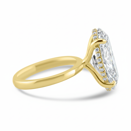 18k Yellow Gold 7.00ct Lab Grown Moval Diamond Invisible Halo Solitaire Engagement Ring