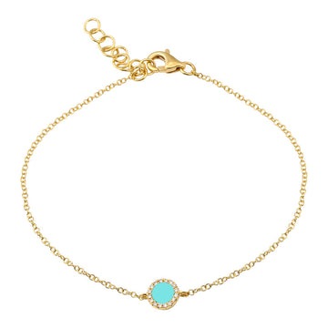 14k Yellow Gold Turquoise Circle Bracelet