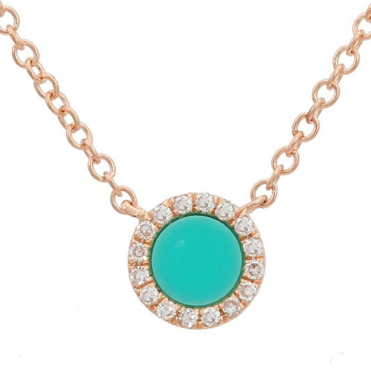 14k Rose Gold Mini Turquoise Diamond Circle Necklace