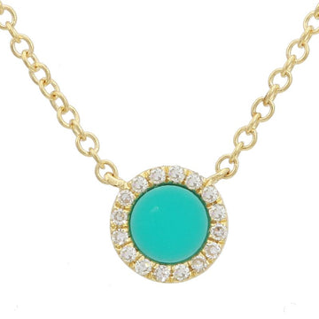 14k Yellow Gold Mini Turquoise Diamond Circle Necklace