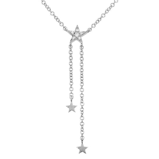 14k White Gold Star Tassel Diamond Necklace