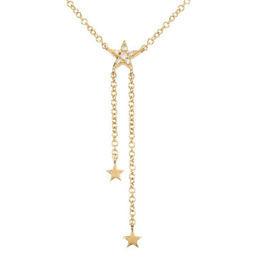 14k Yellow Gold Star Tassel Diamond Necklace