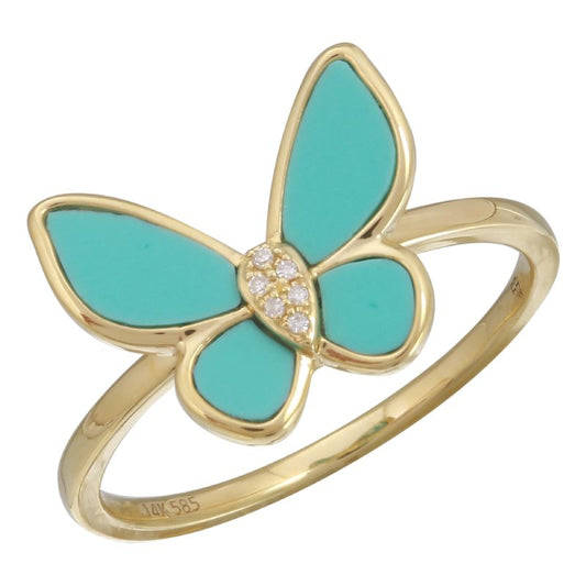 14k Yellow Gold Turquoise Butterfly Ring