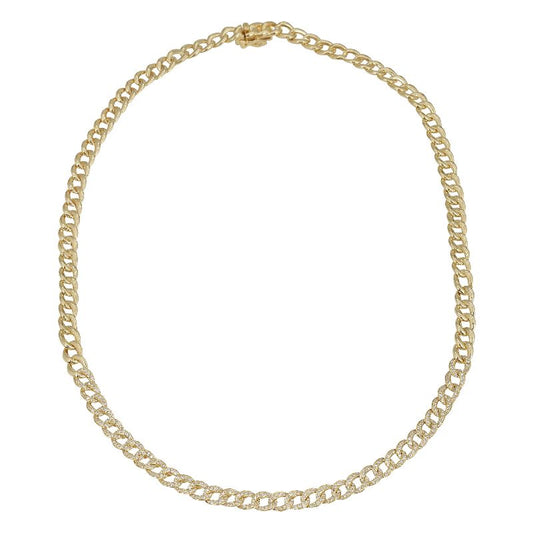 14k Yellow Gold Cuban Link Diamond Necklace