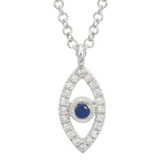 14k White Gold Vertical Diamond Evil Eye Necklace