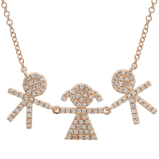 14k Rose Gold Diamond Boy-Girl-Boy Necklace