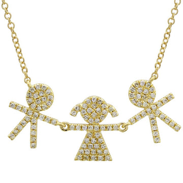 14k Yellow Gold Diamond Boy-Girl-Boy Necklace