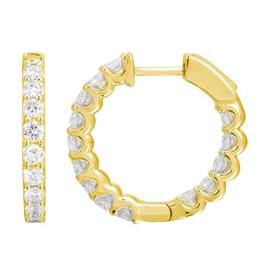 14k Yellow Gold Inside Out Diamond Hoop Earrings 19mm