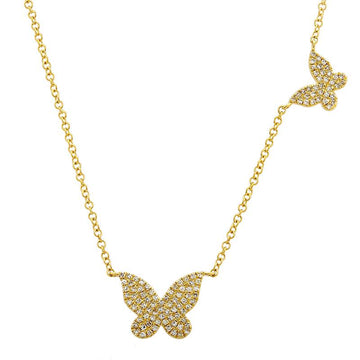 14k Yellow Gold Big & Little Diamond Butterfly Necklace