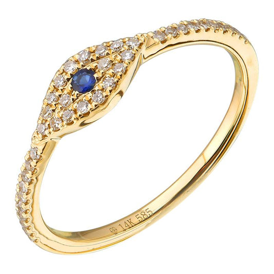 14k Yellow Gold Evil Eye Diamond Ring