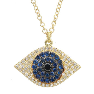 14k Yellow Gold Large Evil Eye Sapphire Necklace