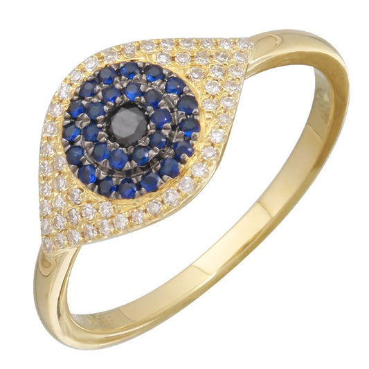 14k Yellow Gold Evil Eye Diamond Gemstone Ring