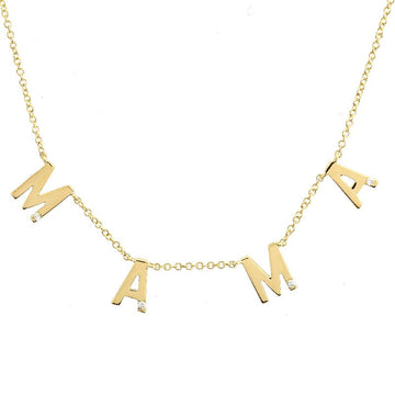 14k Yellow Gold Spaced MAMA Diamond Necklace