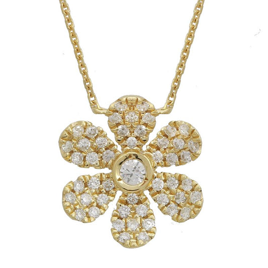 14k Yellow Gold Diamond Flower Necklace