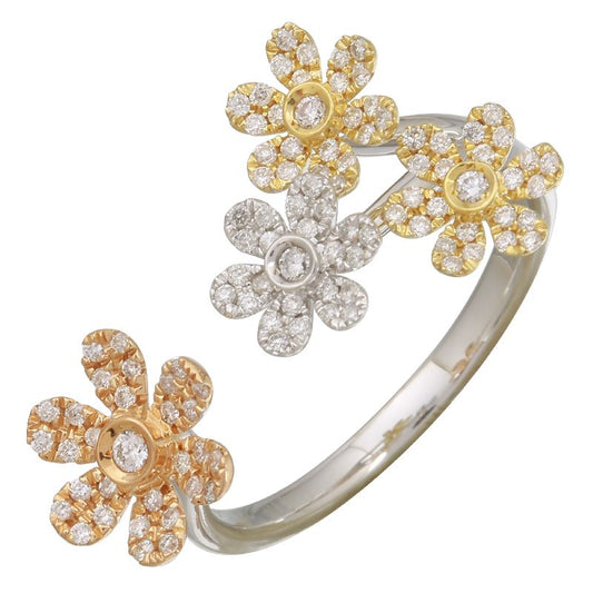 14k Tri-Tone Gold Spaced Flower Cluster Diamond Ring