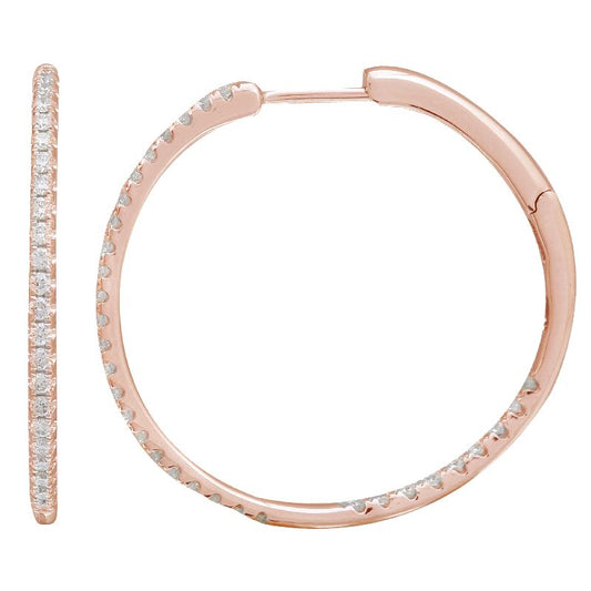 14k Rose Gold Inside Out Diamond Hoop Earrings 29mm