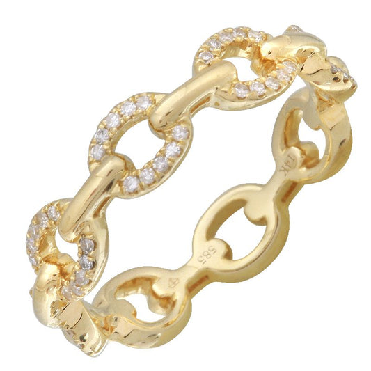 14k Yellow Gold Diamond Oval Link Ring