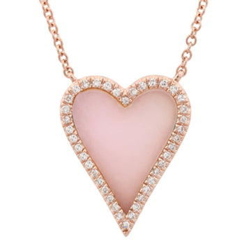 14k Rose Gold Pink Opal Elongated Heart Diamond Necklace